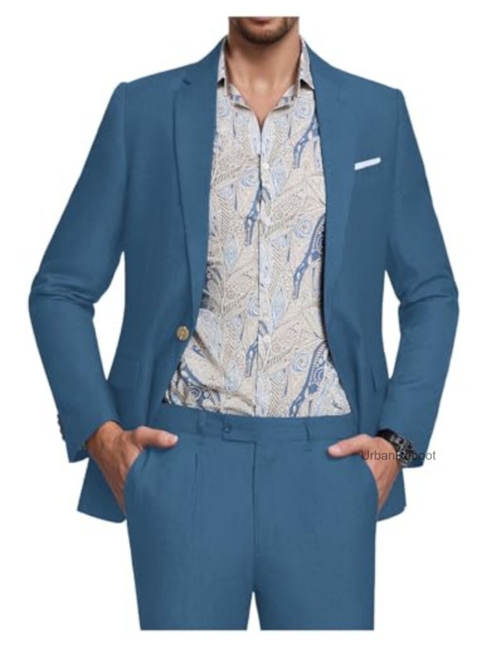 Men's Slim Fit 2 Piece Tencel Linen Suit Set Wedding Prom Blazer Pants